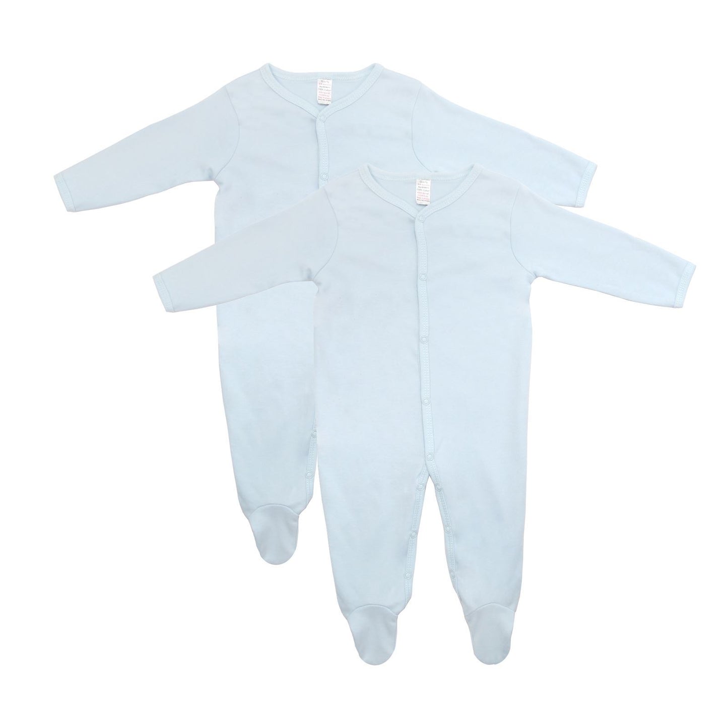 Baby Sleepsuits - 2 Pack, 100% Cotton, 0-6 Months- Blue