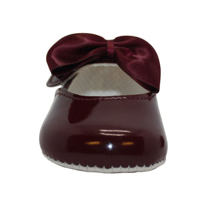 Baby Girls Bow Shoes - Soft Sole, Made in Britain, UK 0-3, Burgundy