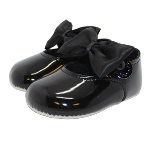 Baby Girls Bow Shoes - Soft Sole, Made in Britain, UK 0-3, Black