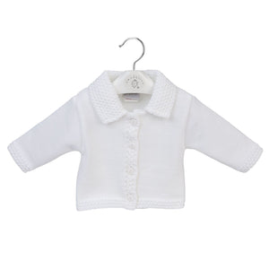 Baby Boys & Girls Knitted Cardigan with Collar - White - Dandelion