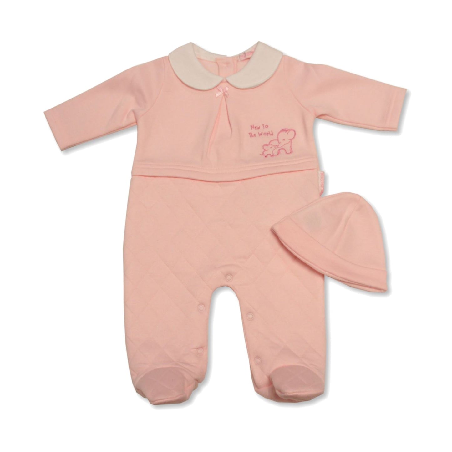 Baby Girls Outfit Set, Romper & Hat, 'New to the world' Theme - Pink