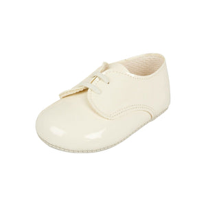 Baby Boys Lace Up Shoes - Ivory Patent Leather - Made in Britain