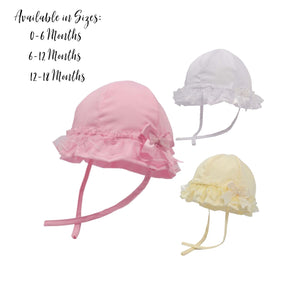 Baby Girls Sun Hat with Lace and Bow - 0 to 24 Months