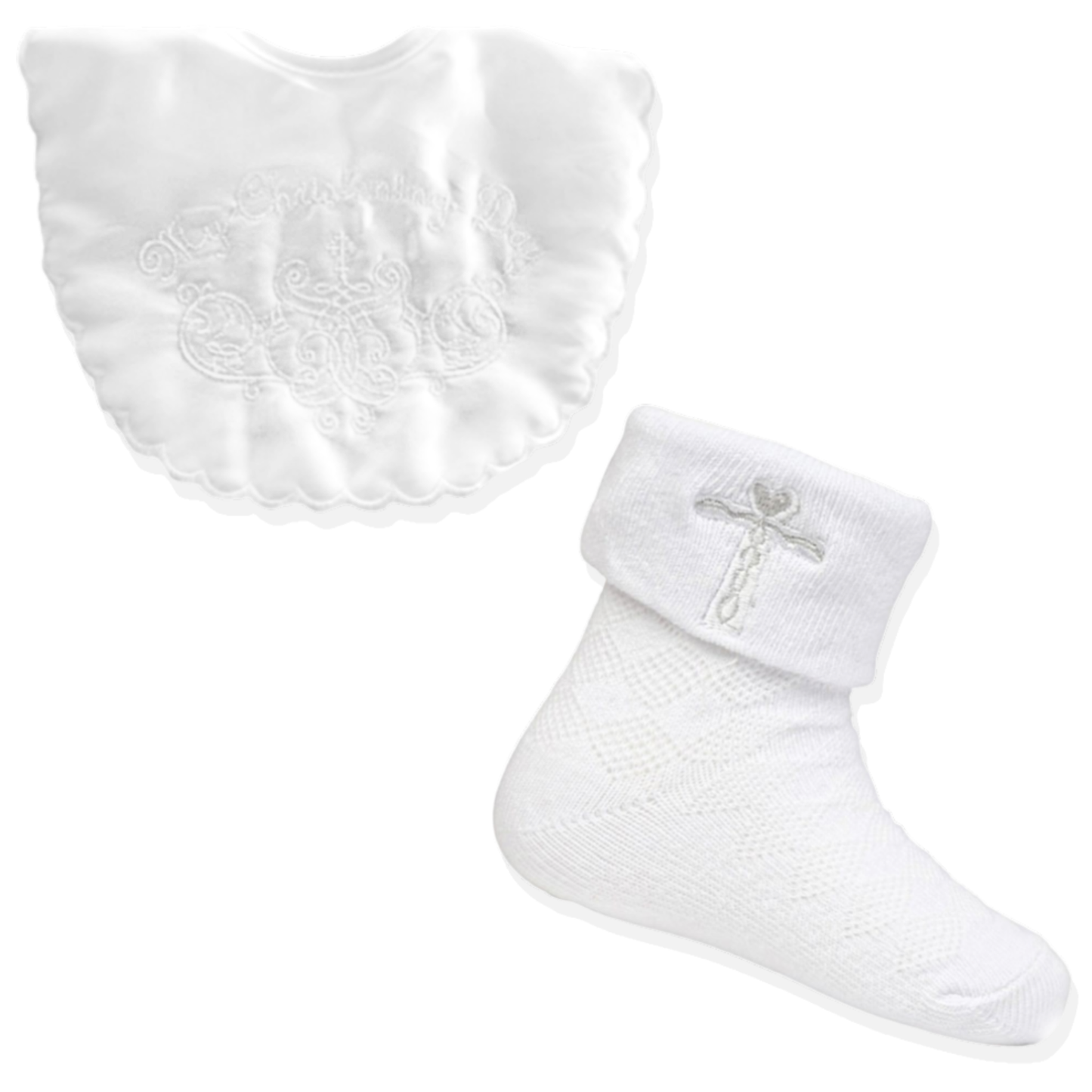 Baby Christening Bib and Socks Set - 0 to 12 Months