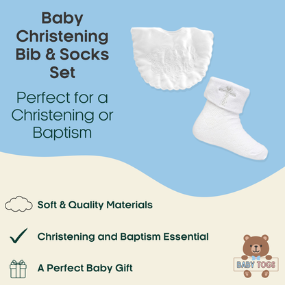 Baby Christening Bib and Socks Set - 0 to 12 Months