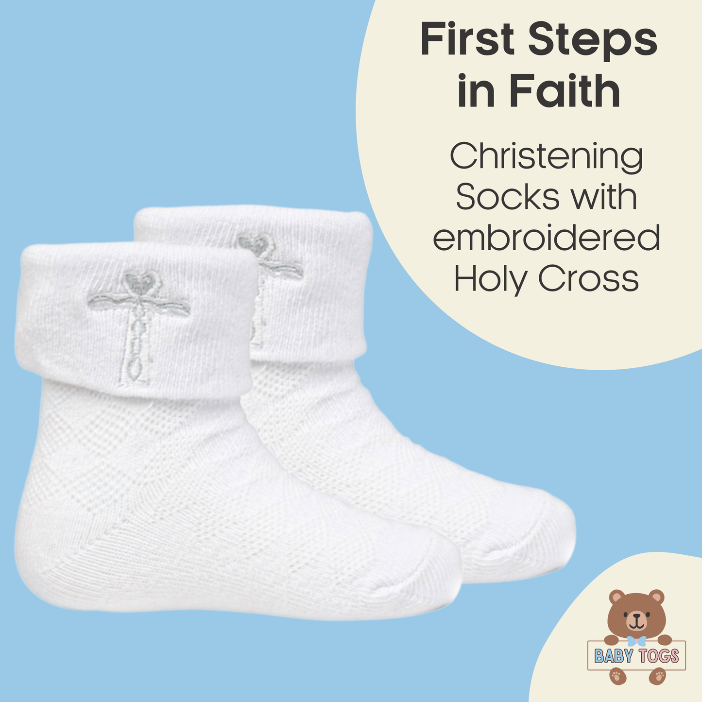 Baby Christening Bib and Socks Set - 0 to 12 Months