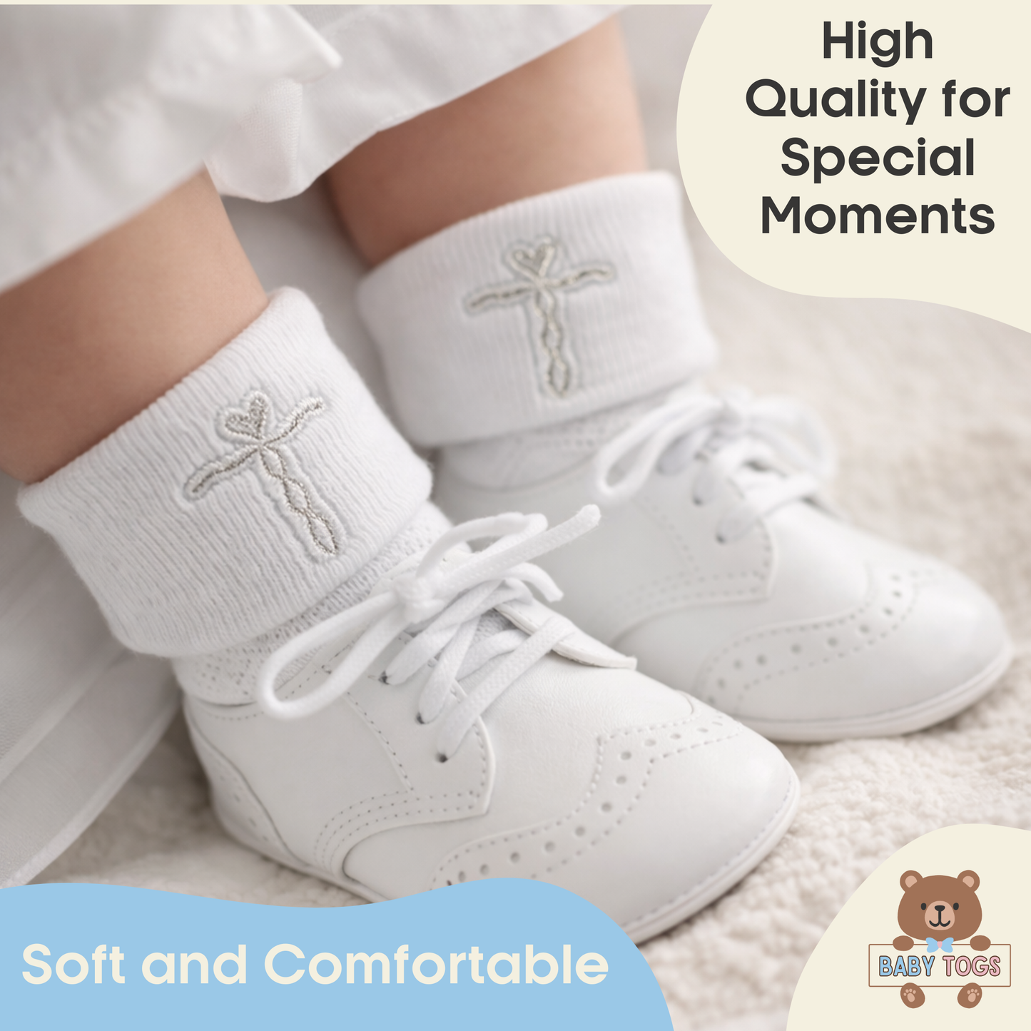 Baby Christening Bib and Socks Set - 0 to 12 Months