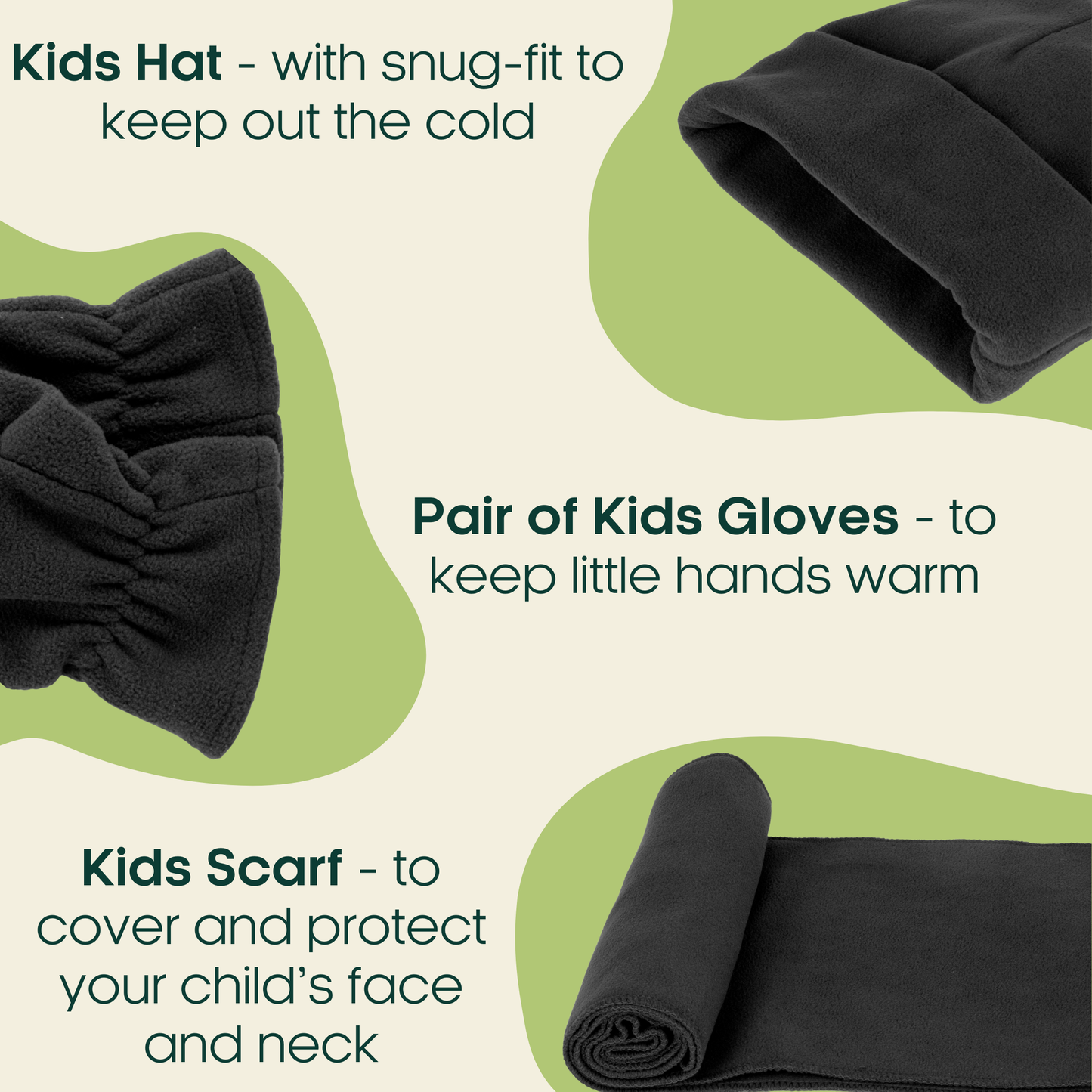 Kids Winter Fleece Hat, Scarf and Gloves 3 Piece Set