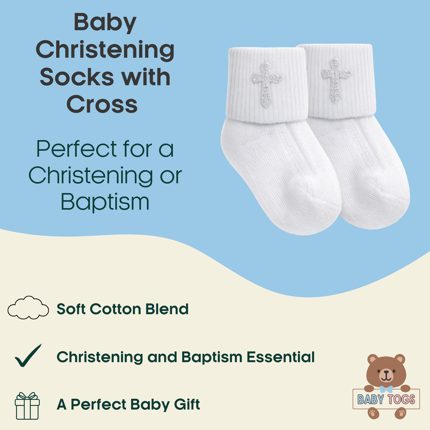 Baby Christening Socks with Cross