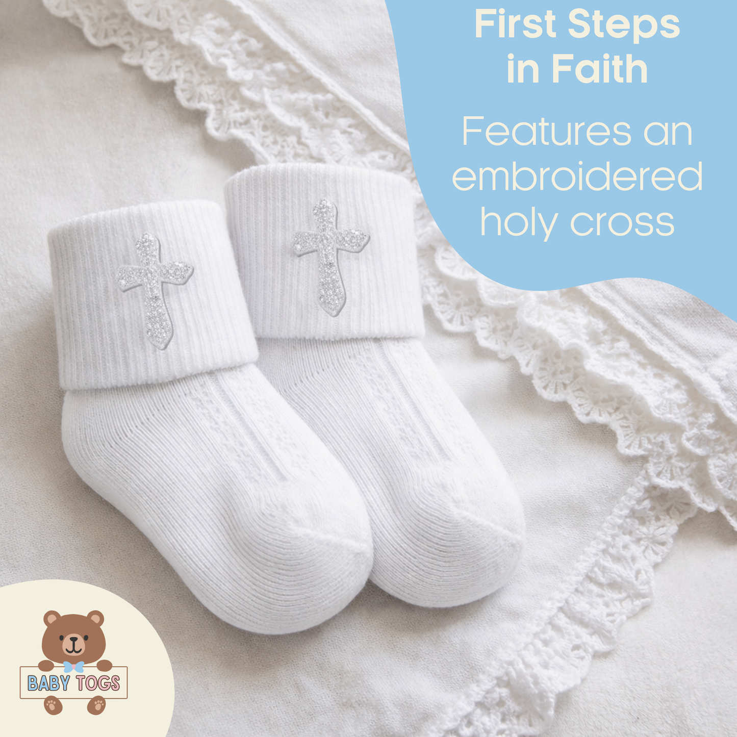 Baby Christening Socks with Cross