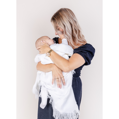 Baby Knitted Shawl with Star Design - White