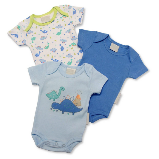 Blue Dinosaur Short Sleeve Bodysuit - 3 Pack