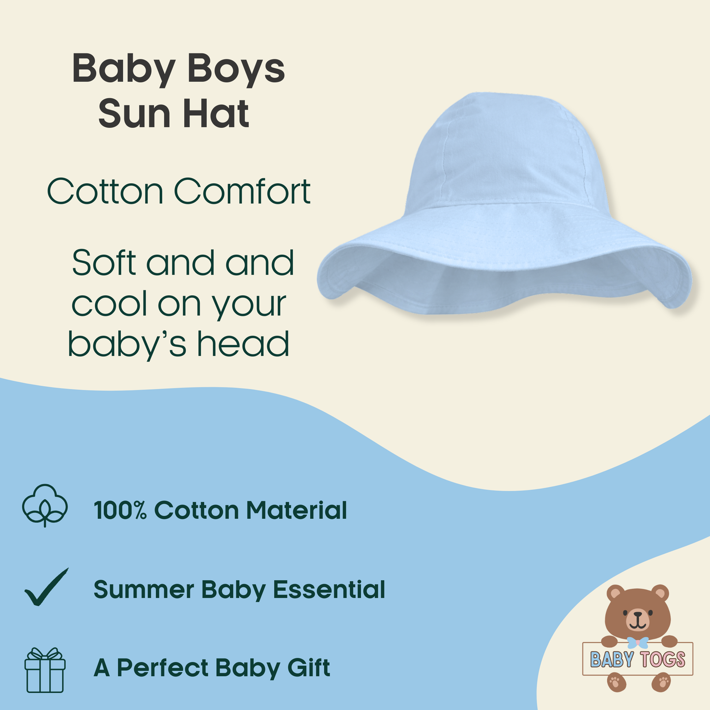 Baby Boys Wide Brim Cotton Sun Hat