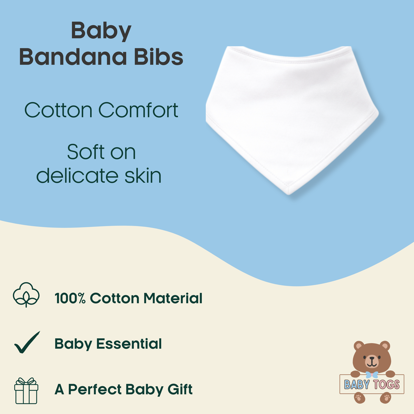 Plain Bandana Bibs - 3 Pack