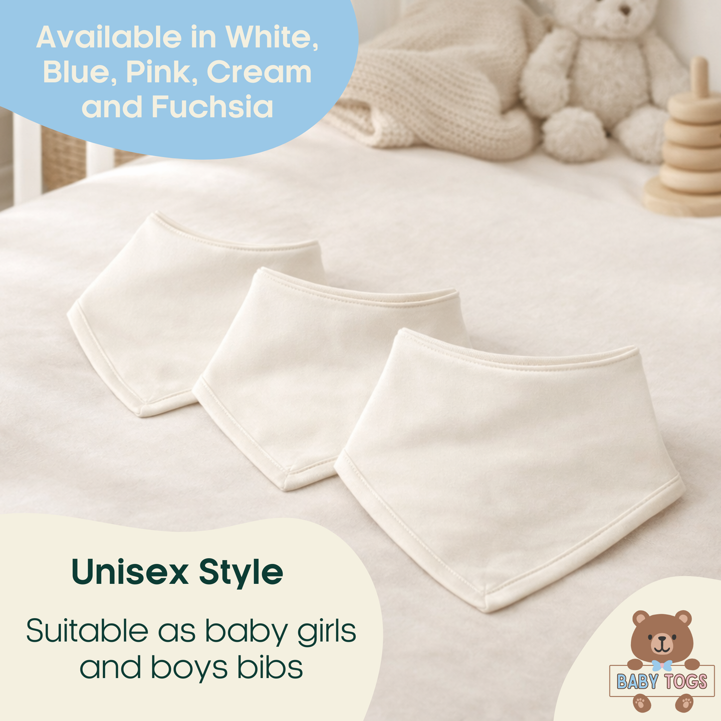 Plain Bandana Bibs - 3 Pack