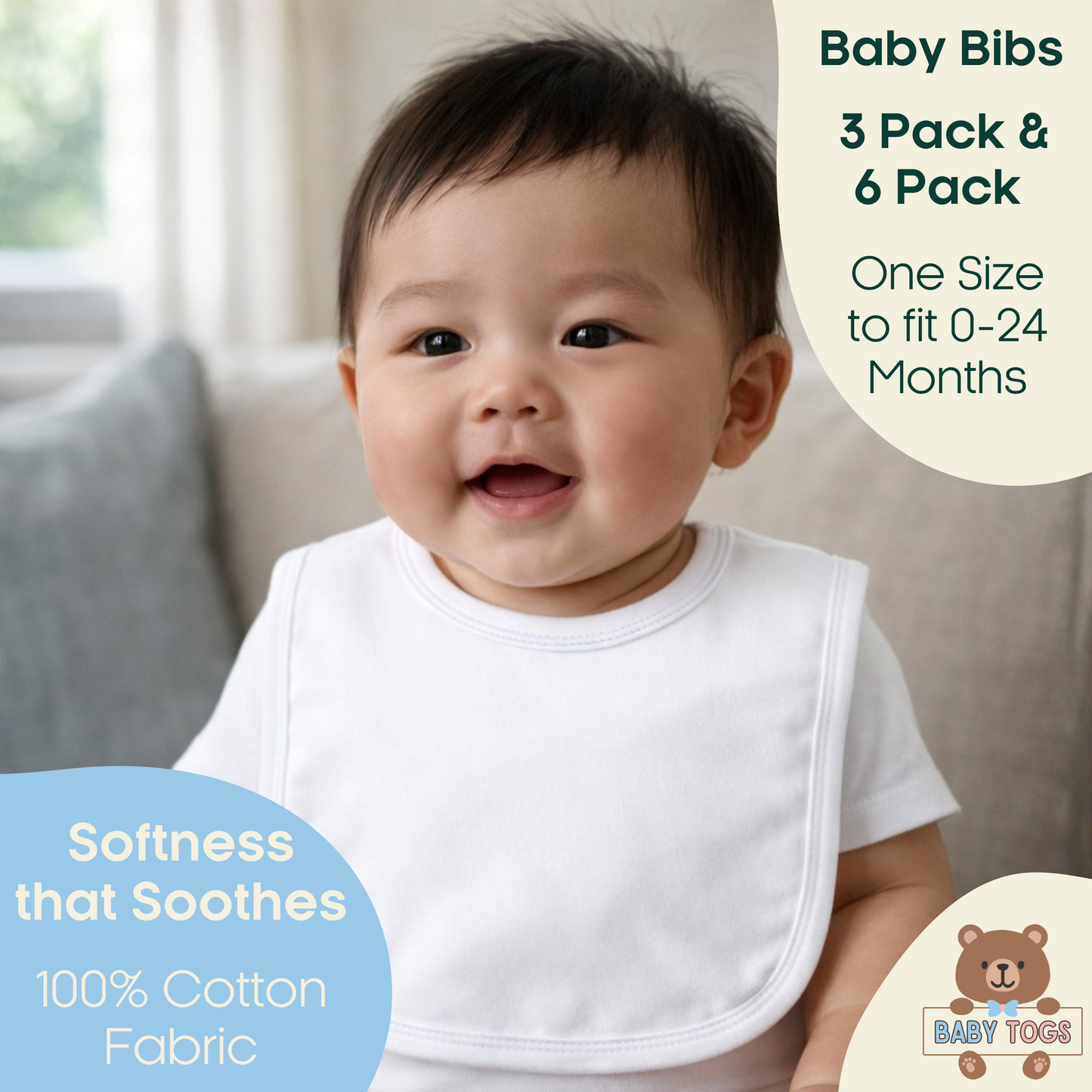 Plain Cotton Bibs - 3 Pack