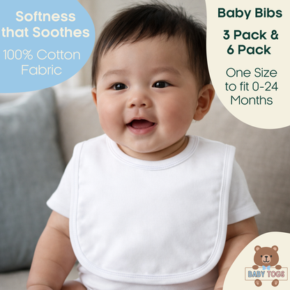 Plain Cotton Bibs - 6 Pack