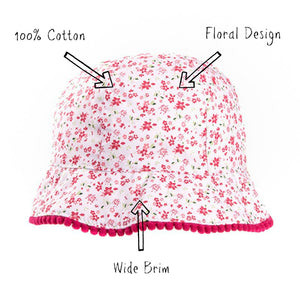 Girls Floral Wide Brim Cotton Sun Hat
