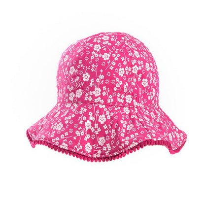 Girls Floral Wide Brim Cotton Sun Hat