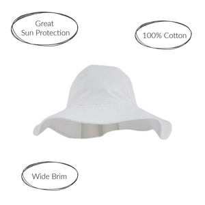 Girls Wide Brim Cotton Sun Hat - 0-3 Months to 2 Years