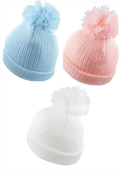 Baby Knitted Hat with Pom-Pom - Newborn to 12 Months