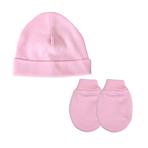 Baby Girls Hat And Scratch Mitts Set - Pure Cotton, Made in UK - Pink