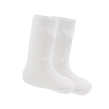 Baby Girls Knee High Socks, Pelerine Heart Pattern, 2 Pack - White