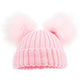 Baby Girls Knitted Pom Pom Hat - Winter Hat, Soft & Warm, Pink