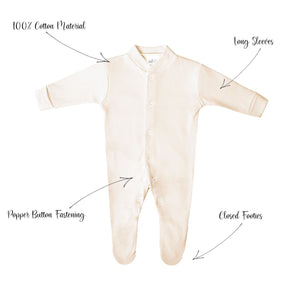Baby Sleepsuits / Babygrows, 100% Cotton, Made In Britain - Cream