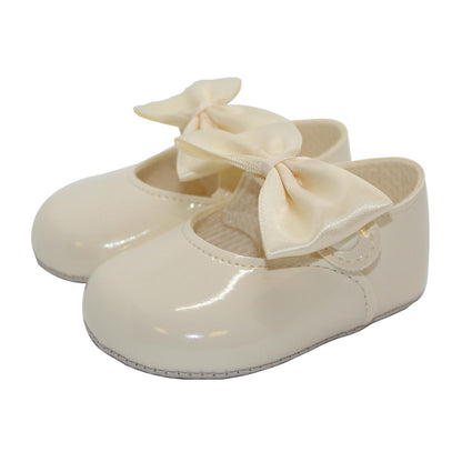 Baby Girls Bow Shoes - Soft Sole, Made in Britain, UK 0-3, Ivory