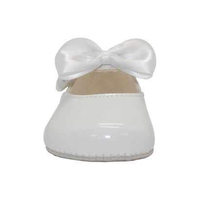Baby Girls Bow Shoes - Soft Sole, Made in Britain, UK 0-3, White