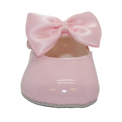 Baby Girls Bow Shoes - Soft Sole, Made in Britain, UK 0-3, Pink