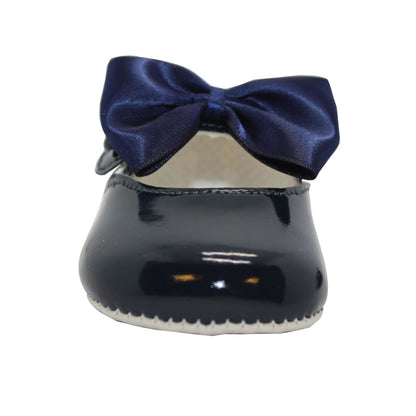 Baby Girls Bow Shoes - Soft Sole, Made in Britain, UK 0-3, Navy