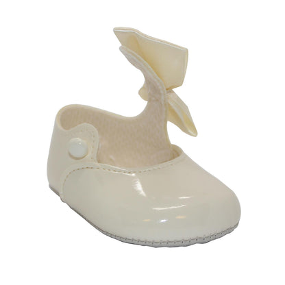 Baby Girls Bow Shoes - Soft Sole, Made in Britain, UK 0-3, Ivory