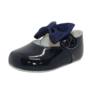 Baby Girls Bow Shoes - Soft Sole, Made in Britain, UK 0-3, Navy