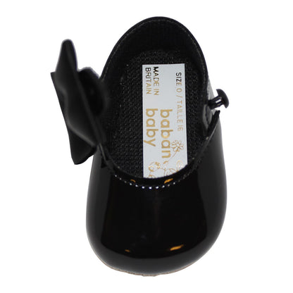 Baby Girls Bow Shoes - Soft Sole, Made in Britain, UK 0-3, Black