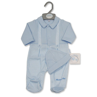 Baby Boys Outfit Set, Dungaree & Hat - Blue, Newborn, 0-3 Months