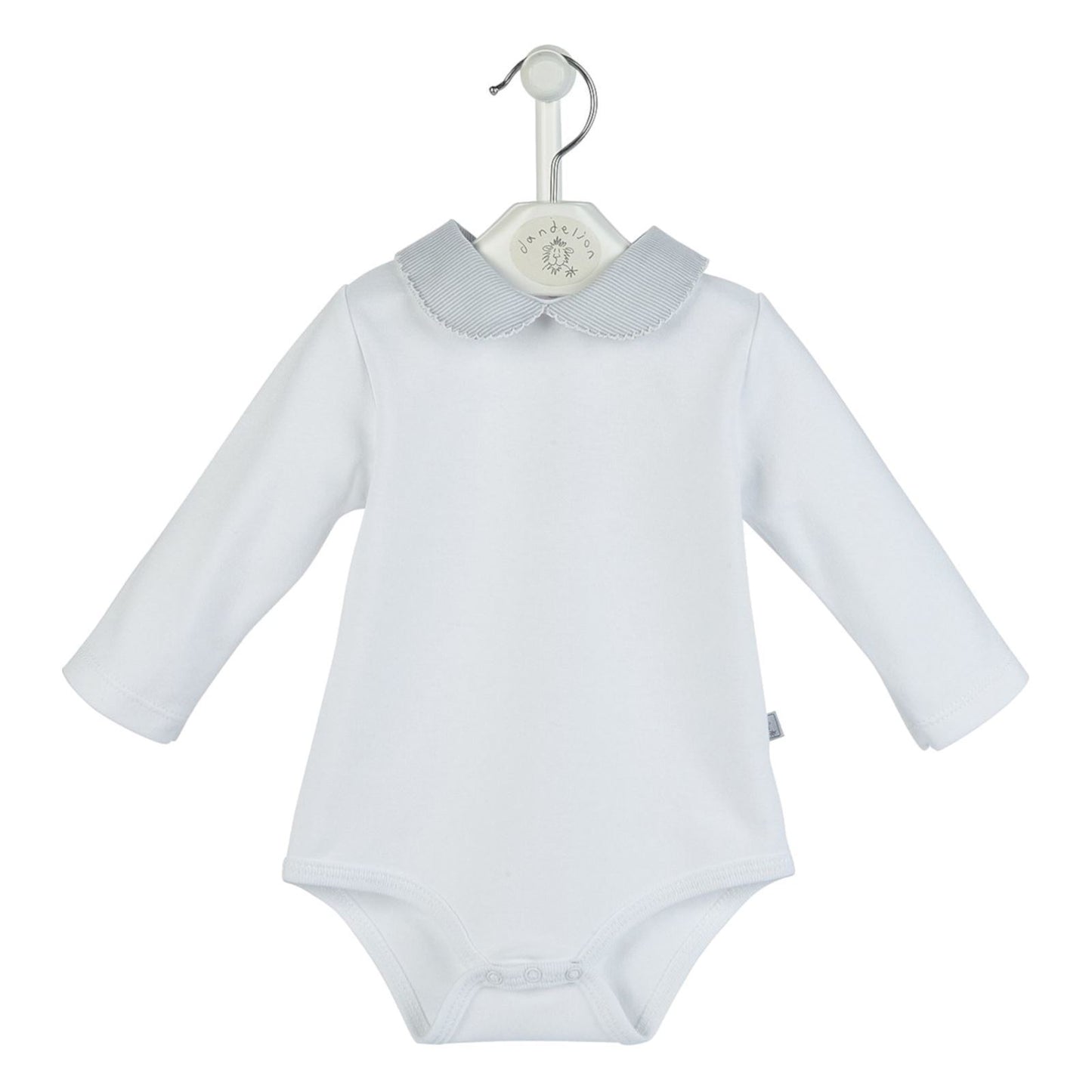 Baby Bodysuit with Contrast Collar - White, Grey - Boys, Girls