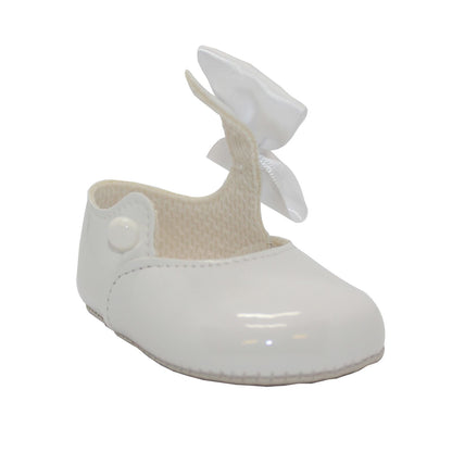 Baby Girls Bow Shoes - Soft Sole, Made in Britain, UK 0-3, White