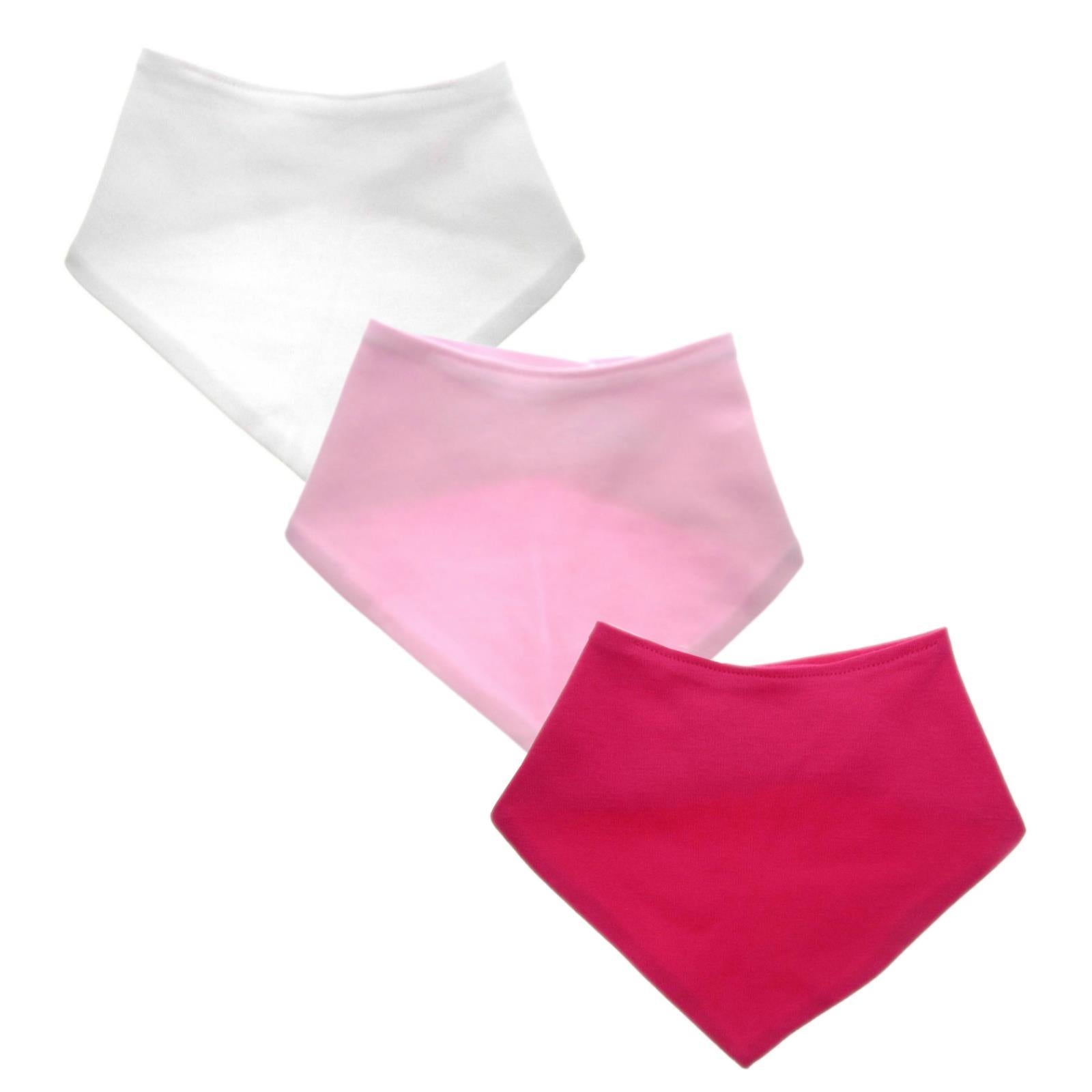 Baby Bandana Bibs - 100% Cotton, White, Pink, Fuchsia, 3 Pack