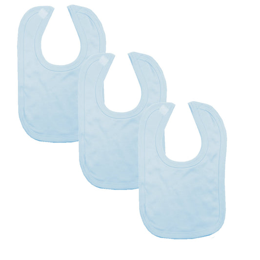 Baby Rip Tape Bibs - Plain, 3 Pack, 100% Cotton - Blue