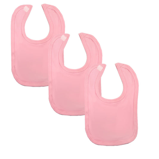 Baby Rip Tape Bibs - Plain, 3 Pack, 100% Cotton - Pink