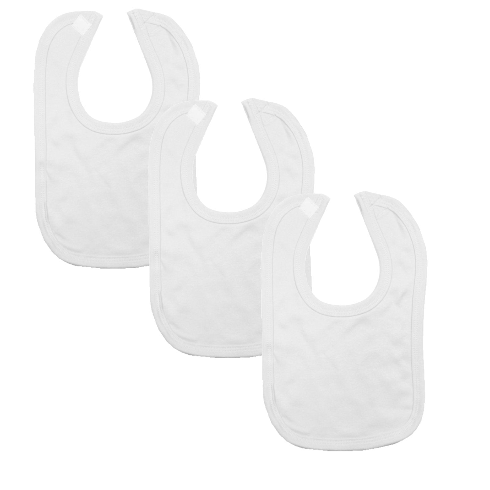 Baby Rip Tape Bibs - Plain, 3 Pack, 100% Cotton - White