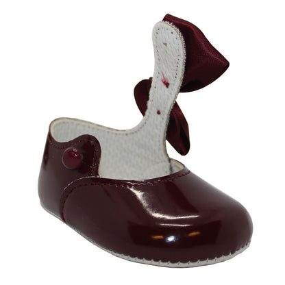 Baby Girls Bow Shoes - Soft Sole, Made in Britain, UK 0-3, Burgundy