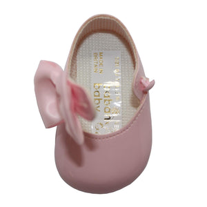 Baby Girls Bow Shoes - Soft Sole, Made in Britain, UK 0-3, Pink