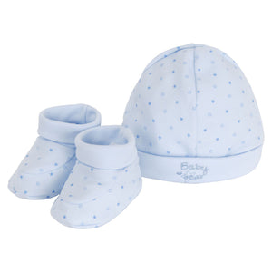 Baby Boys Hat & Booties Set - Pure Cotton, 0-3 Months - Blue
