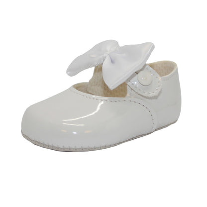 Baby Girls Bow Shoes - Soft Sole, Made in Britain, UK 0-3, White
