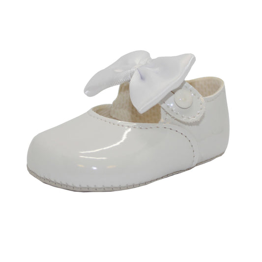 Baby Girls Bow Shoes - Soft Sole, Made in Britain, UK 0-3, White