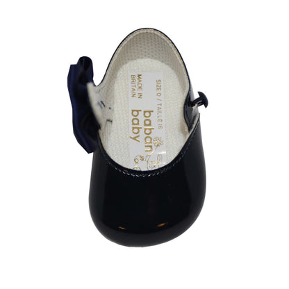 Baby Girls Bow Shoes - Soft Sole, Made in Britain, UK 0-3, Navy