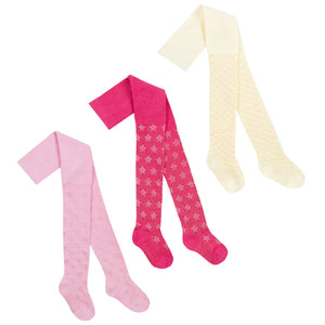 Baby Girls Textured Tights - 3 Pack, Pink Cream Cerise - 0-24 Months